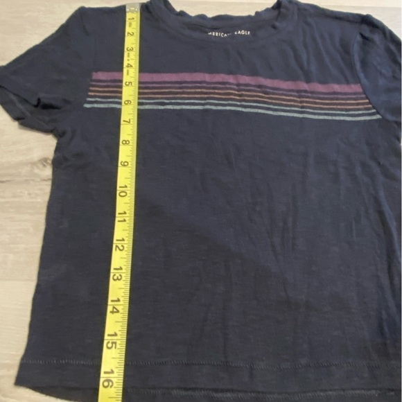 American Eagle striped baby tee, Navy With Pastel Stripes, size XS - Picture 8 of 9